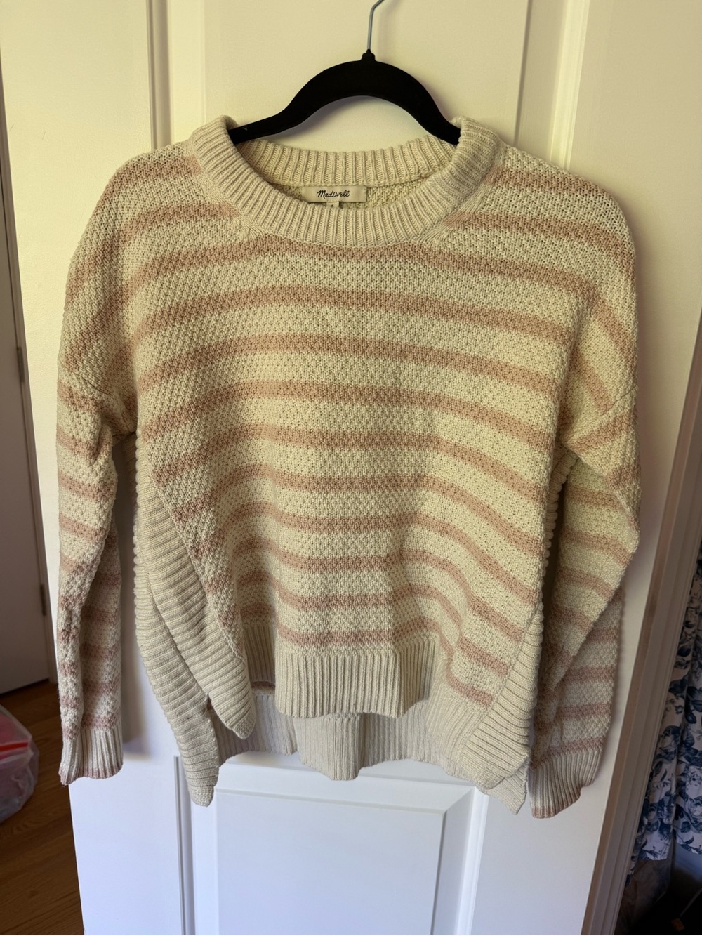 Madewell Cream and Blush Striped Crewneck Sweater